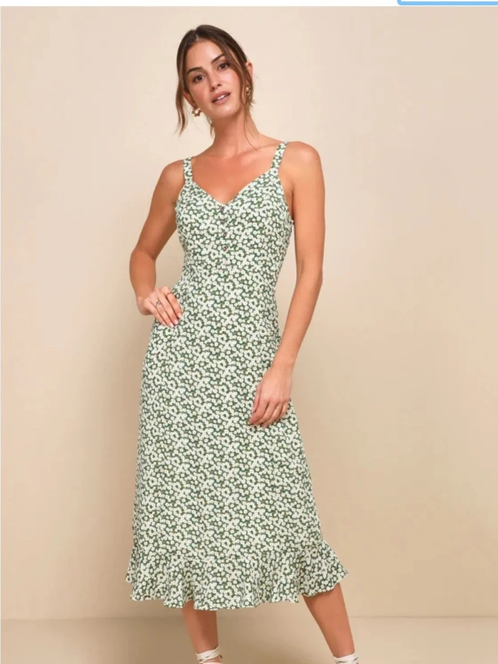 Lulus Green Floral Slip Midi Dress. Size Medium - Picture 2 of 14